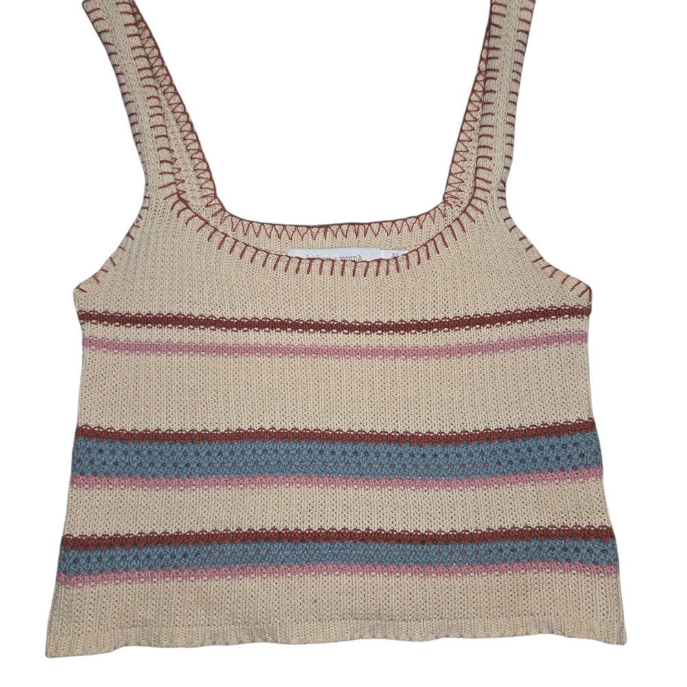 Bishop + Young Knit Tank Top XS Beige Multicolor Striped Boho Sleeveless‎